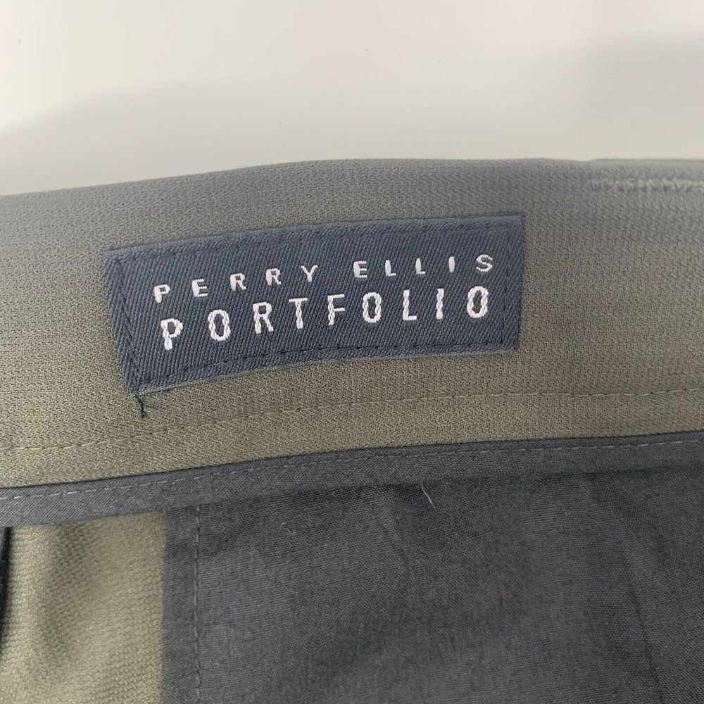 Perry Ellis Portfolio Olive Green‎ Pleated w/Leg Hem Mens Dress Pants Size 38/34 - Picture 3 of 9